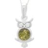 Sterling Silver Owl Pendant with Amber and CZ