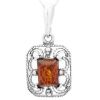 Vintage Look Rectangular Silver Pendant with Amber