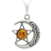 Celtic Design Silver Moon and Star Pendant Necklace