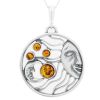 Silver Sun Moon Start Pendant Necklace with Amber