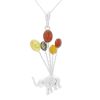 Elephant on Balloons Silver Pendant with Amber