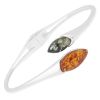 Silver Bangle with Cognac and Green Amber