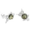 Sterling Silver Owl Stud Earrings with Green Amber