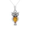 Silver Owl Pendant with Amber