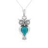 Silver Owl Pendant Necklace with Turquoise