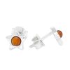 Silver Star Stud Earrings with Amber