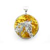 Large Sterling Silver Horse Medallion Pendant with Baltic Amber