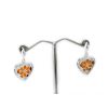 Silver Heart Shaped Earrings with Amber