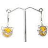 Silver Cat Earrings with Amber