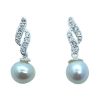 Sterling Silver Pearl Cubic Zirconia Drop Stud Earrings