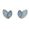 Sterling Silver Cubic Zirconia Synthetic Opal Stud Leaf Earrings