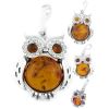 Silver Owl with Baltic Amber Pendant