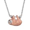 Sterling Silver Sloth Necklace with Rose Gold Plating